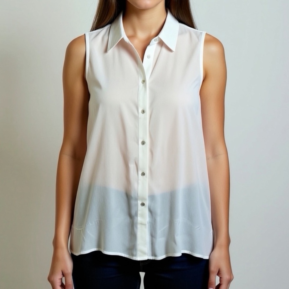 Fever Sleeveless Blouse Womens Size Small White Button Down Asymmetrical Hem